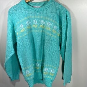 Sweat Jamknits 80's Vintage Aqua &Yellow Sweater Jumper pullover Crewneck spring